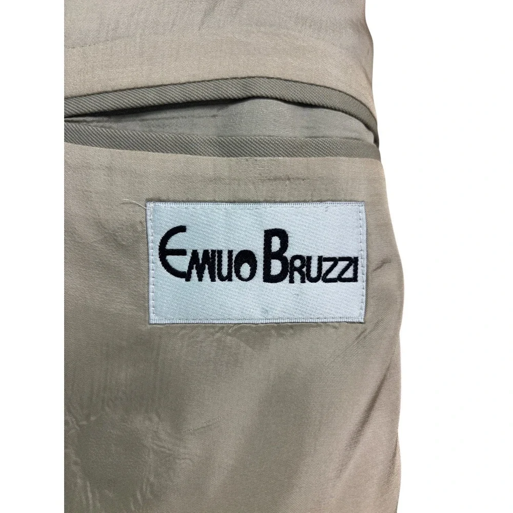 vtg 90s Bruzzi 44L 38x32 Taupe Double Breasted 2pc Pant Suit Wide Leg Pleated